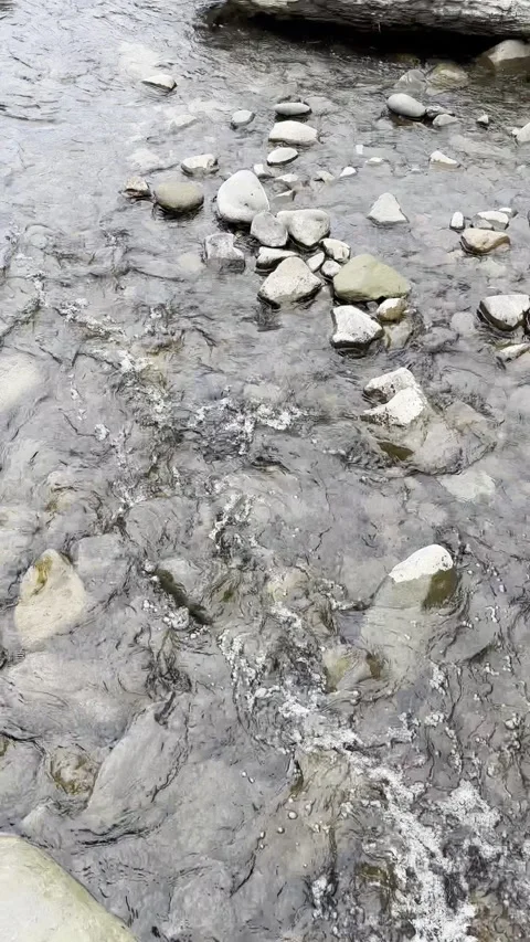 Flowing Stream over Smooth Rocks near Oregon Coast with a slow upward motion Stock Footage 319242421