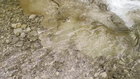 Flowing stream reveals smooth pebbles and clear water Stock-Footage 308626385