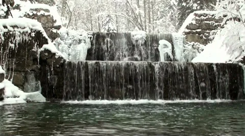 Flowing Stream in Winter Waterfall Stock Footage 31672310
