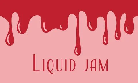 Flowing syrup jam, thick liquid drips, flat design background red pink color 스톡 일러스트