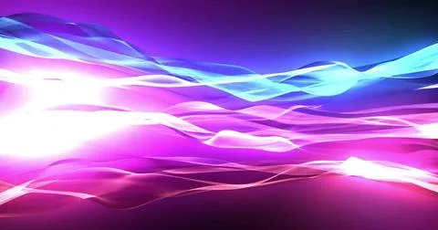 Flowing translucent light ribbons moving across magenta cyan gradient Stock Photos