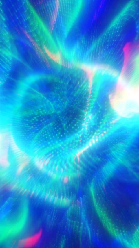 Flowing turquoise and blue particle waves form a luminous abstract vortex, .. 库存影片 337958342
