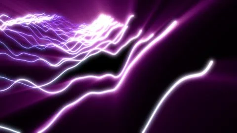Flowing violet electric lines bend across a glowing abstract landscape with.. Illustrazione stock