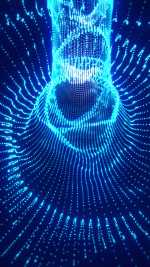 Flowing vortex made of glowing blue digital dots, forming a futuristic grid.. Stock Footage 320503796