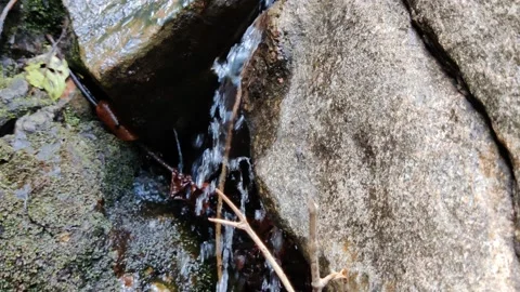 Flowing water drops between the hard rocks Stock Footage 148019358