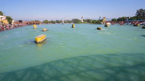 Flowing Water of the Ganges River at Har Ki Pauri, Haridwar, India Stock Footage 320335718
