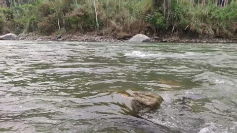 Flowing water in a river with rocks in Peru 스톡 동영상 283201006