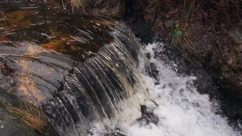 Flowing water stream, waterfall in the fall 120fps, Slow motion Stock Footage 100529410