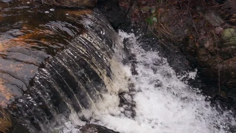 Flowing water stream, waterfall in the fall 120fps, Slow motion Stock Footage 100529521
