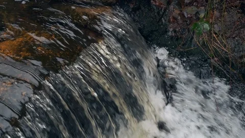 Flowing water stream, waterfall in the fall 4K Stock Footage 100529567