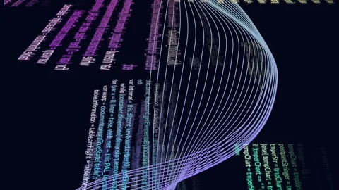 Flowing wave animation over colorful programming code lines on dark background Stock Footage 313170788