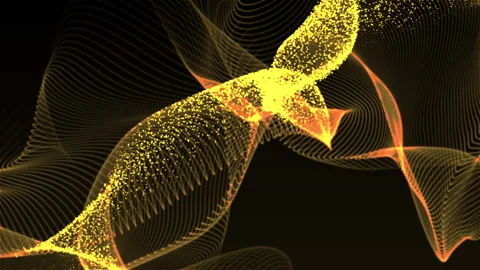 Flowing wave of golden particles creates dynamic elegant abstract design over Vidéo 295470311