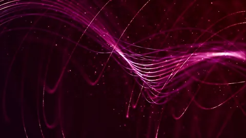 Flowing wave of particles in abstract motion on deep purple background Stock Footage 327570367