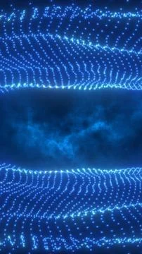 Flowing waves of glowing blue dots forming a symmetrical digital curtain over Stock Illustration