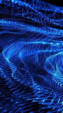 Flowing waves of glowing blue particles forming a digital abstract landscape Illustrazione stock