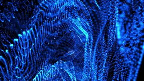 Flowing waves of glowing blue particles Stock Illustration