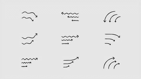 Flowing wavy animated hand-drawn sketch arrows set Stock Footage 334192185