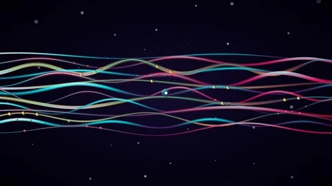 Flowing Wavy Color Lines Loop - Glowing Particle Data Stream Backdrop Stock Footage 341563446