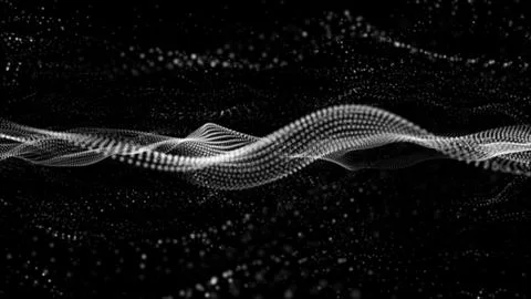 Flowing white dots and particles on a black background. Abstract digital pa.. Stock Illustration