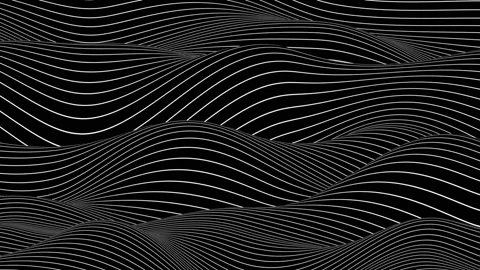 Flowing White Lines on Black, Dynamic 3D Optical Surface Loop in 4K Vídeo Stock 214137449