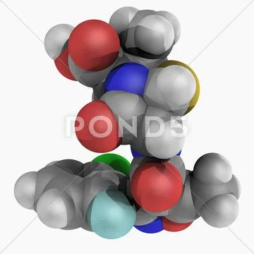 Floxacillin antibiotic molecule Stock Illustration