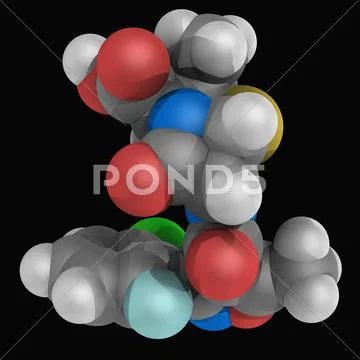 Floxacillin antibiotic molecule Stock Illustration