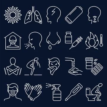 Flu and coronavirus icon set in thin line style Stock Illustration