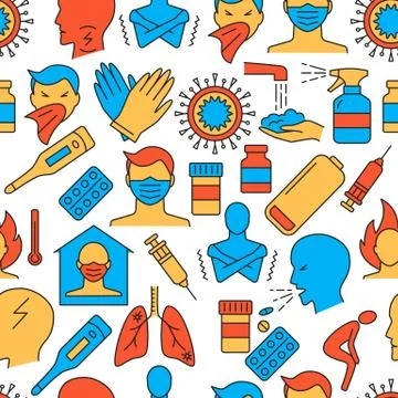 Flu and influenza seamless pattern in flat style Stock Illustration
