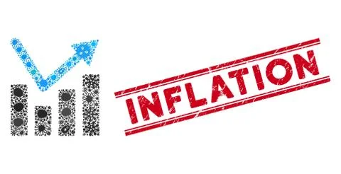 Flu Collage Bar Chart Trend Icon and Distress Inflation Seal with Lines Stock Illustration