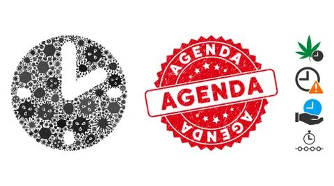 Flu Collage Clock Icon with Grunge Round Agenda Seal Illustrazione stock