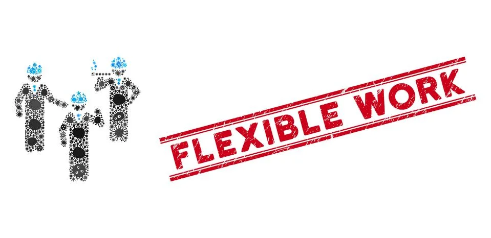 Flu Collage Engineer Persons Discussion Icon and Scratched Flexible Work Seal Stock Illustration