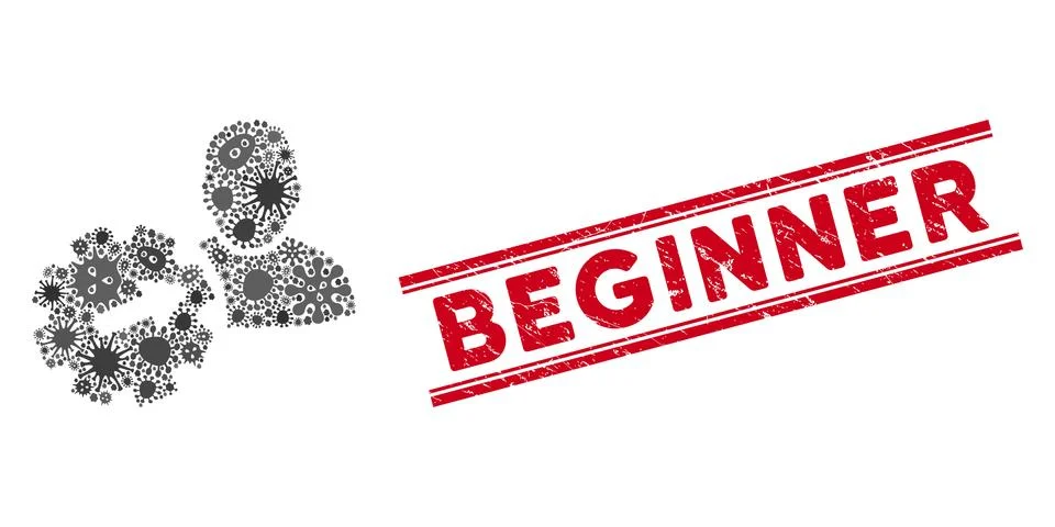 Flu Collage User Integration API Gear Icon and Distress Beginner Seal with Lines Stock Illustration