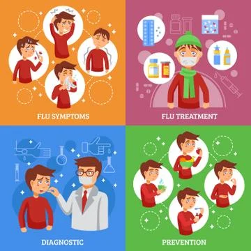 Flu Concept 4 Flat Square Banner Stock Illustration