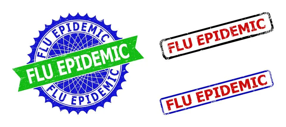 FLU EPIDEMIC Rosette and Rectangle Bicolor Watermarks with Grunge Styles Stock Illustration