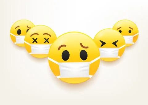 Flu epidemic vector concept. Group of emoji with mask Stock Illustration
