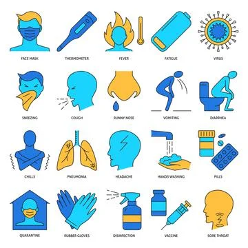 Flu icon set in colored line style Stock Illustration