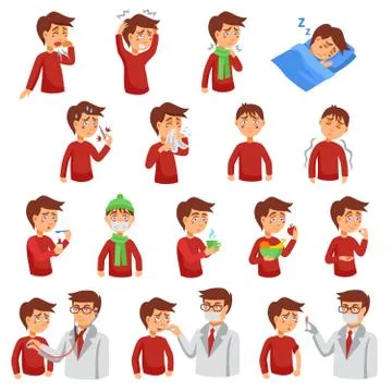 Flu iIlness Icon Set Stock Illustration