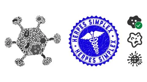 Flu Mosaic Parasite Microbe Icon with Healthcare Textured Herpes Simplex Stamp Stock Illustration