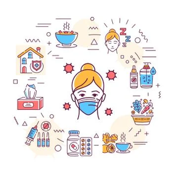 Flu prevention web banner. Prevention of the disease and spread of the influe Stock Illustration