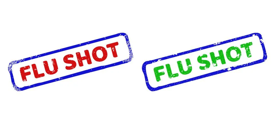 FLU SHOT Bicolor Rough Rectangle Stamps with Scratched Styles Stock Illustration
