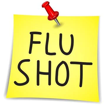 Flu Shot written on a Note Paper with pin on white Stock Illustration