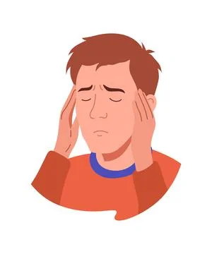 Flu symptom. Man showing cold symptom. Headache illness. Vector flu prevention Stock Illustration