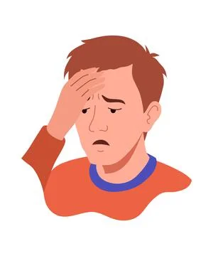 Flu symptom. Man showing cold symptom. Dizziness illness. Vector flu prevention Stock Illustration