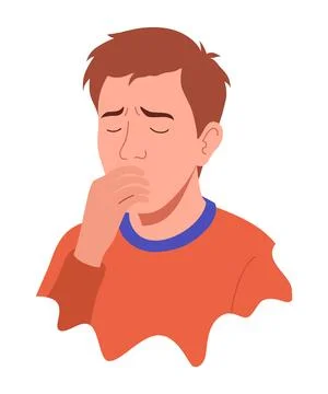Flu symptom. Man showing cold symptom. Cough illness. Vector flu prevention Illustrazione stock