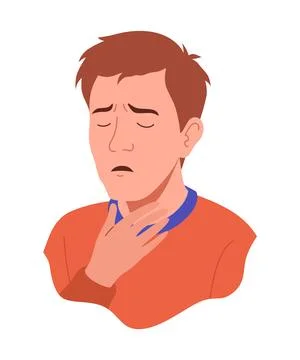 Flu symptom. Man showing cold symptom. Sore throat illness. Vector flu Stock Illustration