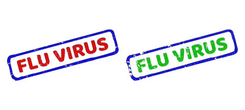 FLU VIRUS Bicolor Rough Rectangle Stamp Seals with Corroded Textures Stock Illustration