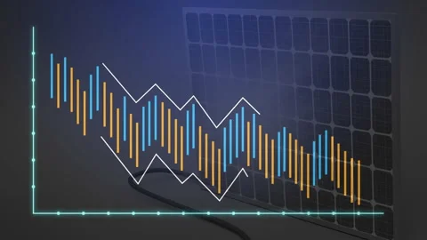 Fluctuating bar and line graph animation over solar panel background Stock Footage 305726716