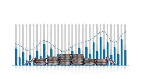 A fluctuating bar graph and a dotted line graph. Stock-Footage 232642024