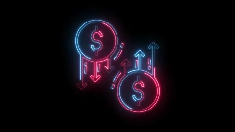 Fluctuating dollar value in neon style depicts financial volatility and Stock Footage 322990278