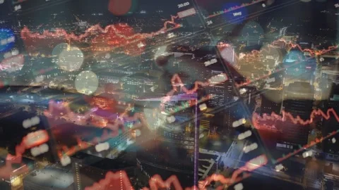 Fluctuating Economic Chart Over Metropolitan City Stock Footage 337731827